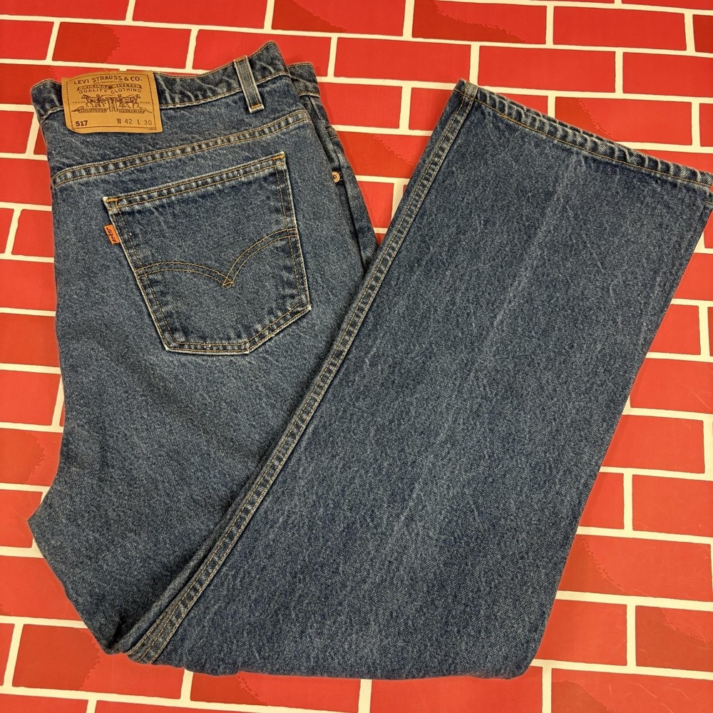 Vintage Levi's 517 Orange Tab Jeans Mens 42x30 Blue Bootcut Made In USA 90s